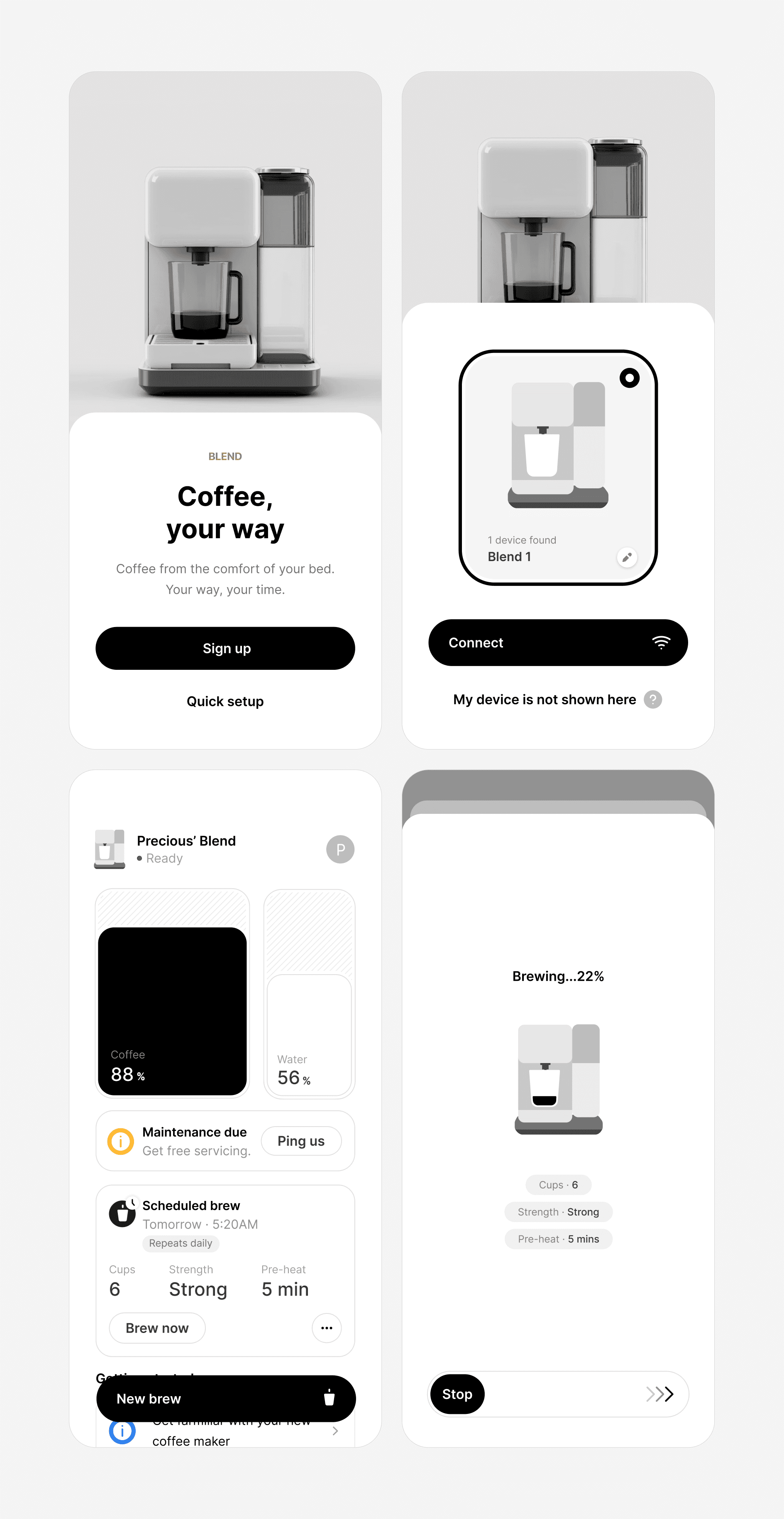 Blend is a coffee maker app concept designed to bring convenience to coffee lovers